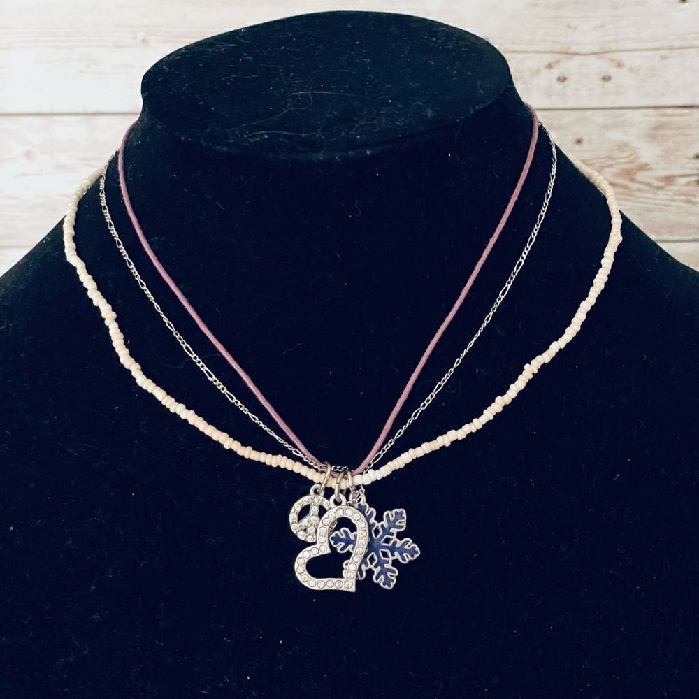 NWT Aeropostale Vintage Y2K Multi Layer 3 charms Peace Heart Boho Necklace
